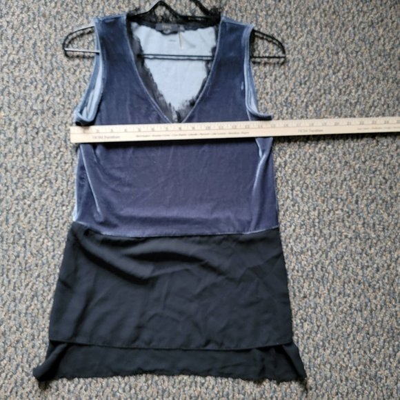 THML Blue  Velvet Tunic Top Sleeveless Mixed Tank Blouse Velour XS Anthropologie - Picture 12 of 14
